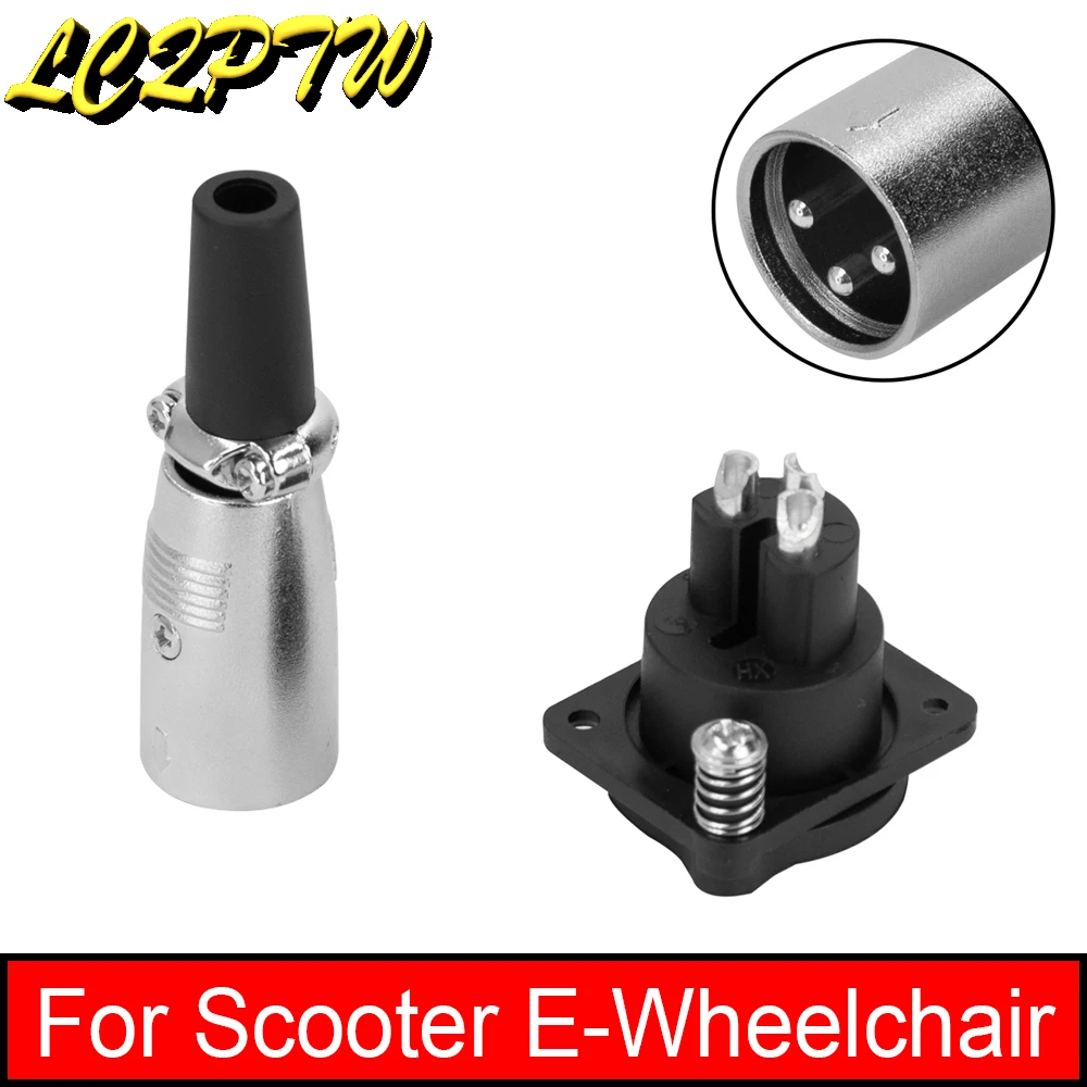 Porta de carregador de bateria, conector de 3 pinos para scooter, cadeira de rodas elétrica, innuovo/wisking, tomada de carregamento, cabo de interface de carregador