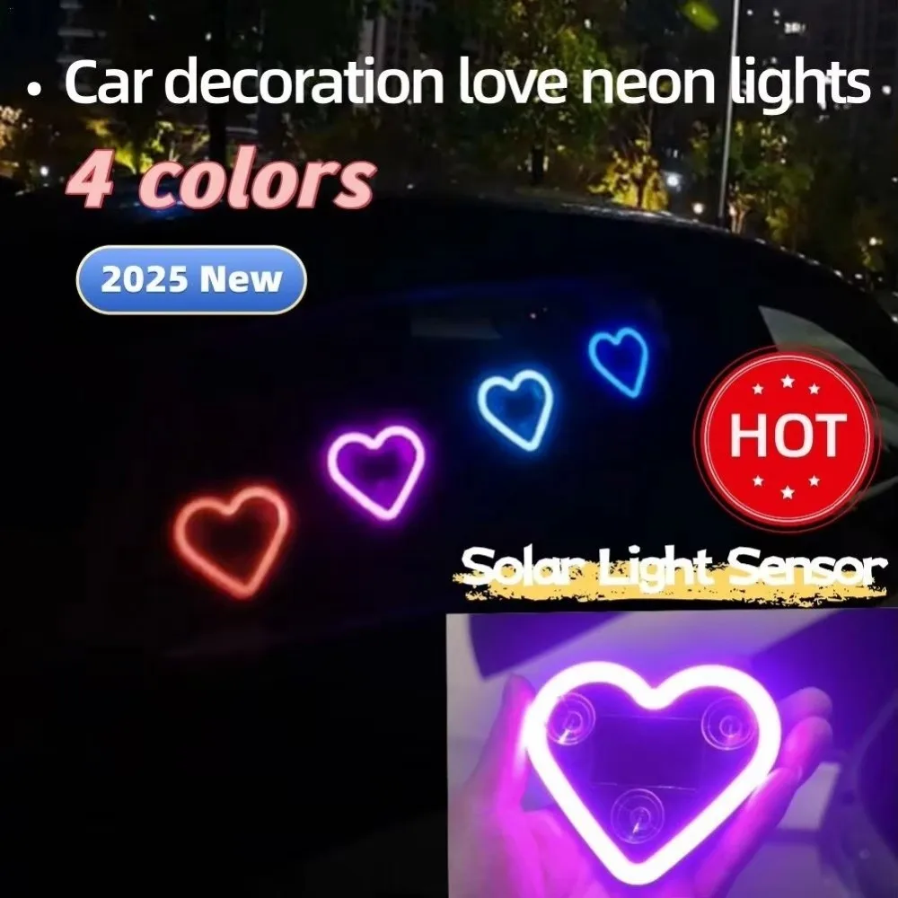 

Heart Shaped Car Ambient Light Glowing Solar/USB-C Rechargeable Led Atmosphere Light Suction Cup Neon Lamp