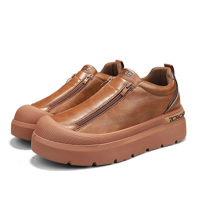 

Men's Edgy Double-Zipper Slip-On Sneakers - Bold Yellow Chunky Sole Streetwear Fashion Shoes