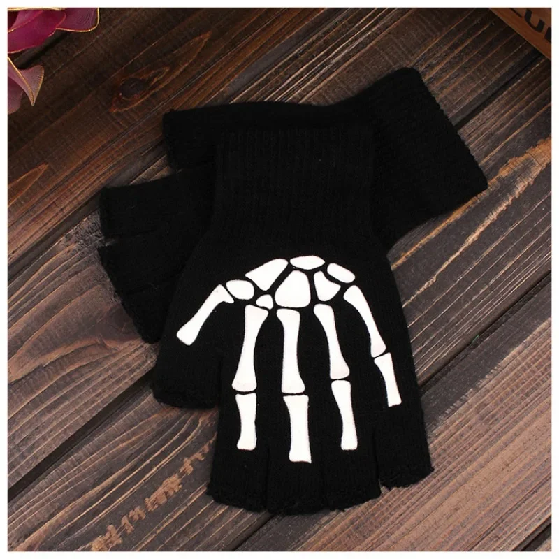 

Knitting Gloves Skeleton Head Luminous Half Finger Full Fingers Print Warm Breathable Men Women Fitness Glove Cycling Equipment