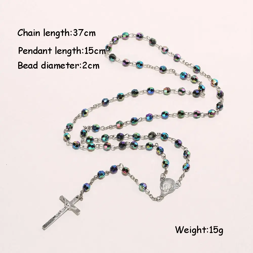 1PC Vintage Rosary Beads Cross Jesus Crucifix Virgin Mary Pendant Chain Necklace Fashion Jewelry Gift