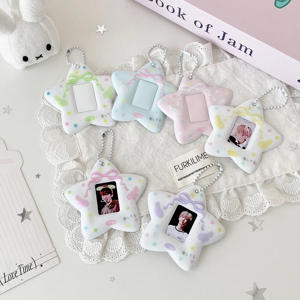 Id Photo Keychain Metal Star Keychain Bag Charm Keychain Clear Photo Display Frame For Small Cards Parties Keepsake Photos