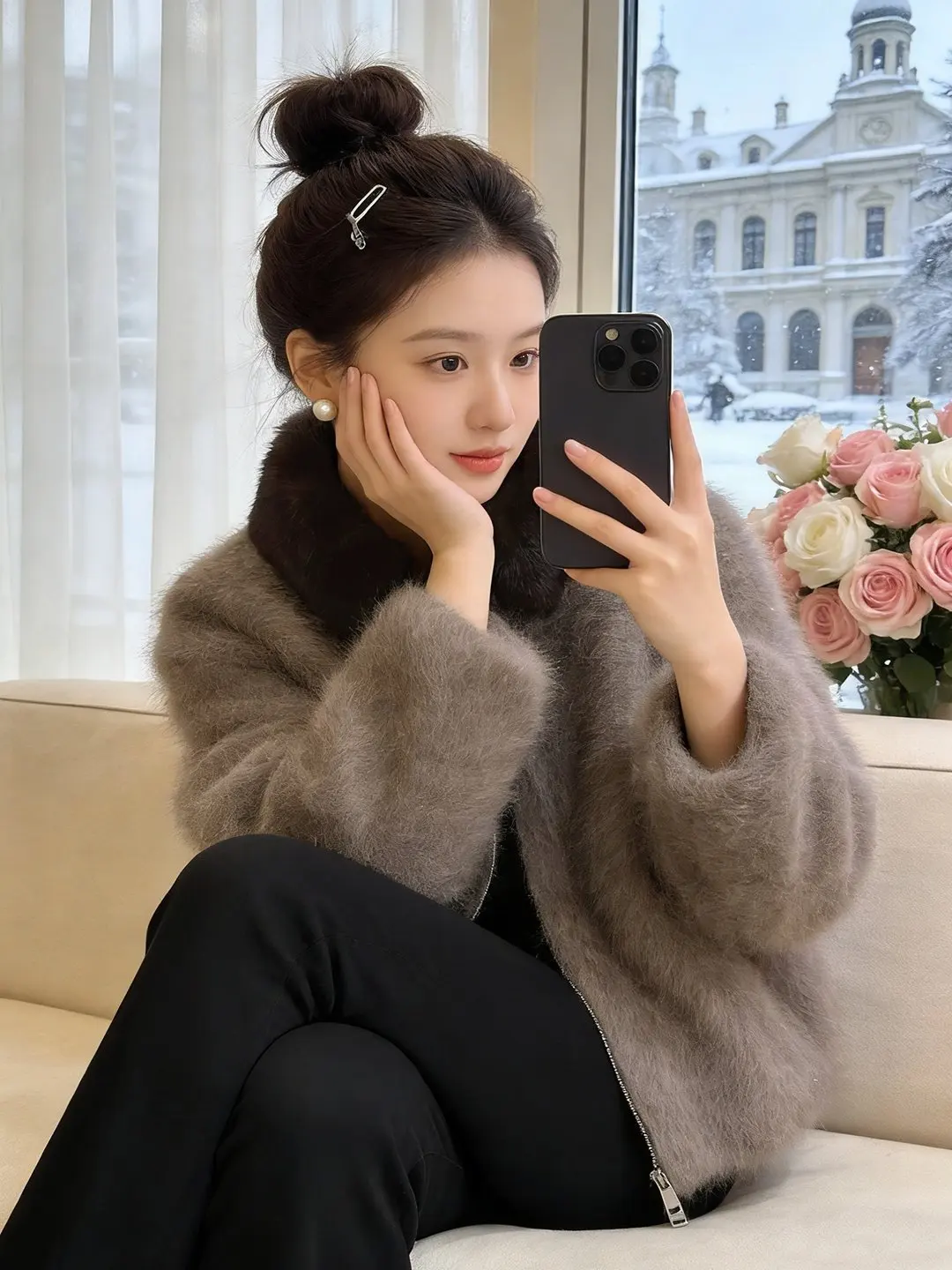 

Модная женская утепленная куртка с отстегивающимся меховым воротником, свободного кроя, новинка зимнего сезона, в художественном стиле