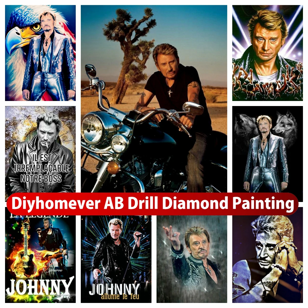 

Johnny Hallyday 5D DIY AB Diamond Painting Mosaic Rock Music Star Portrait Cross Stitch Rhinestones Embroidery Home Decor