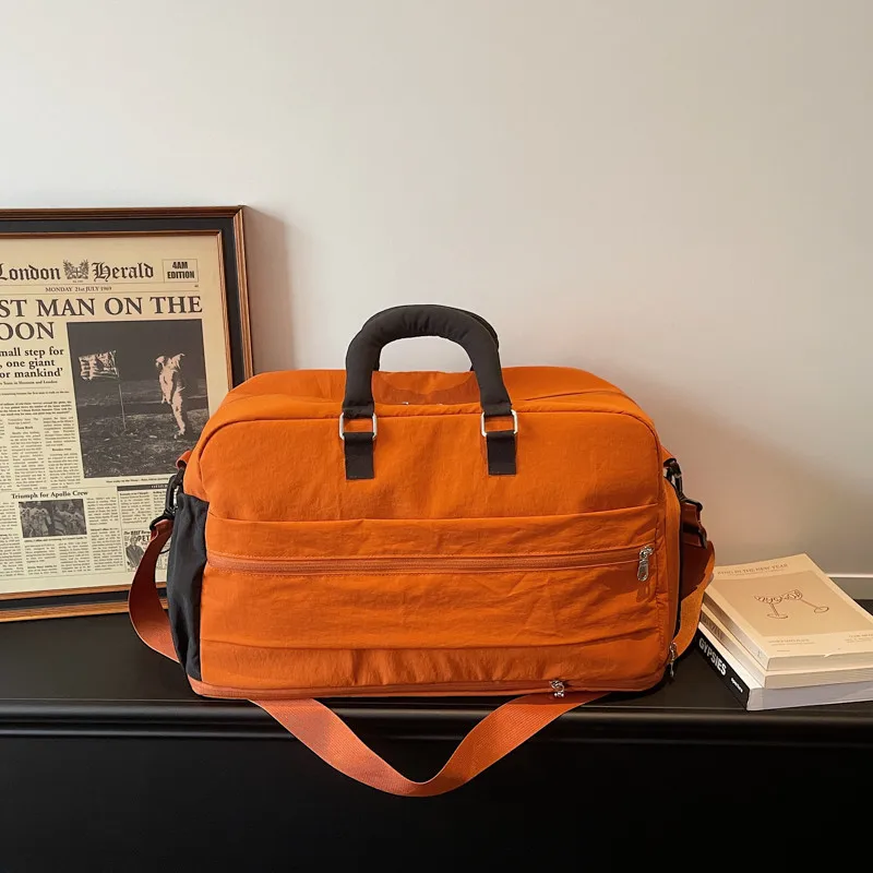 travel-handbag-portable-lightweight-short-trip-additional-bag-for-wide-pull-rod-luggage-storage-bag-nylon-material-zipper-clo