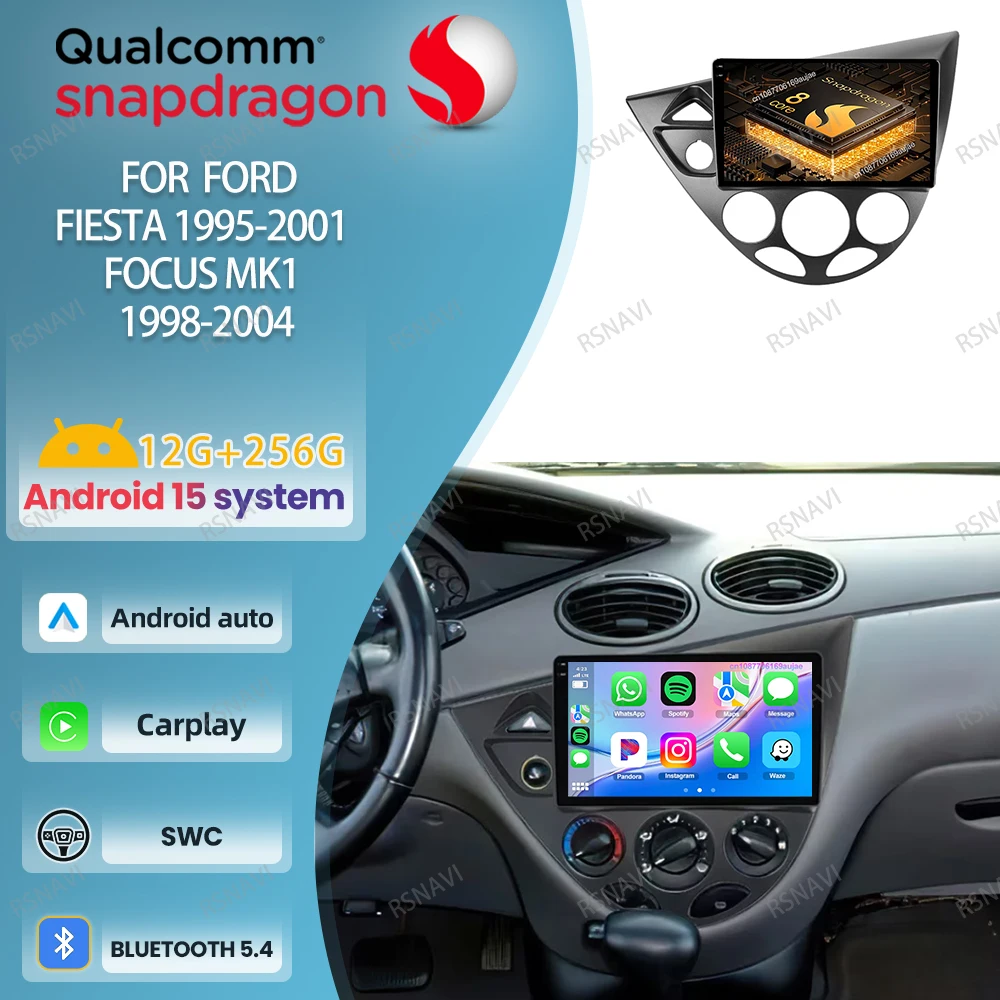 

Car Radio Android 15 For Ford Fiesta 1995-2001 Focus MK1 1998-2004 Qualcomm Multimedia Autoradio Navigation DVD Stereo 5G WIFI