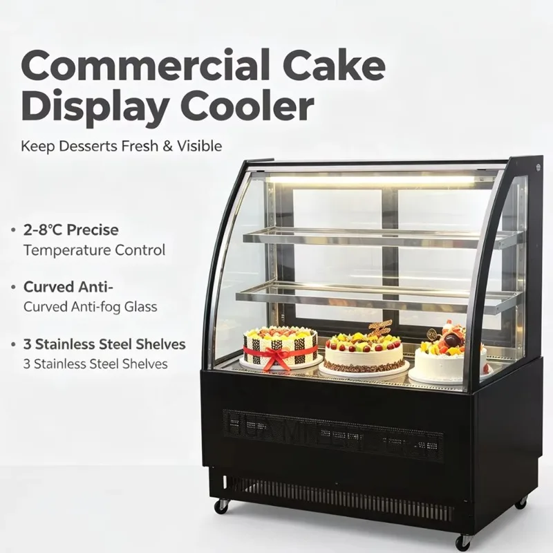Custom Made Hotel Buffet Dessert Display Refrigerator Commercial Curved Glass Cake Showcase