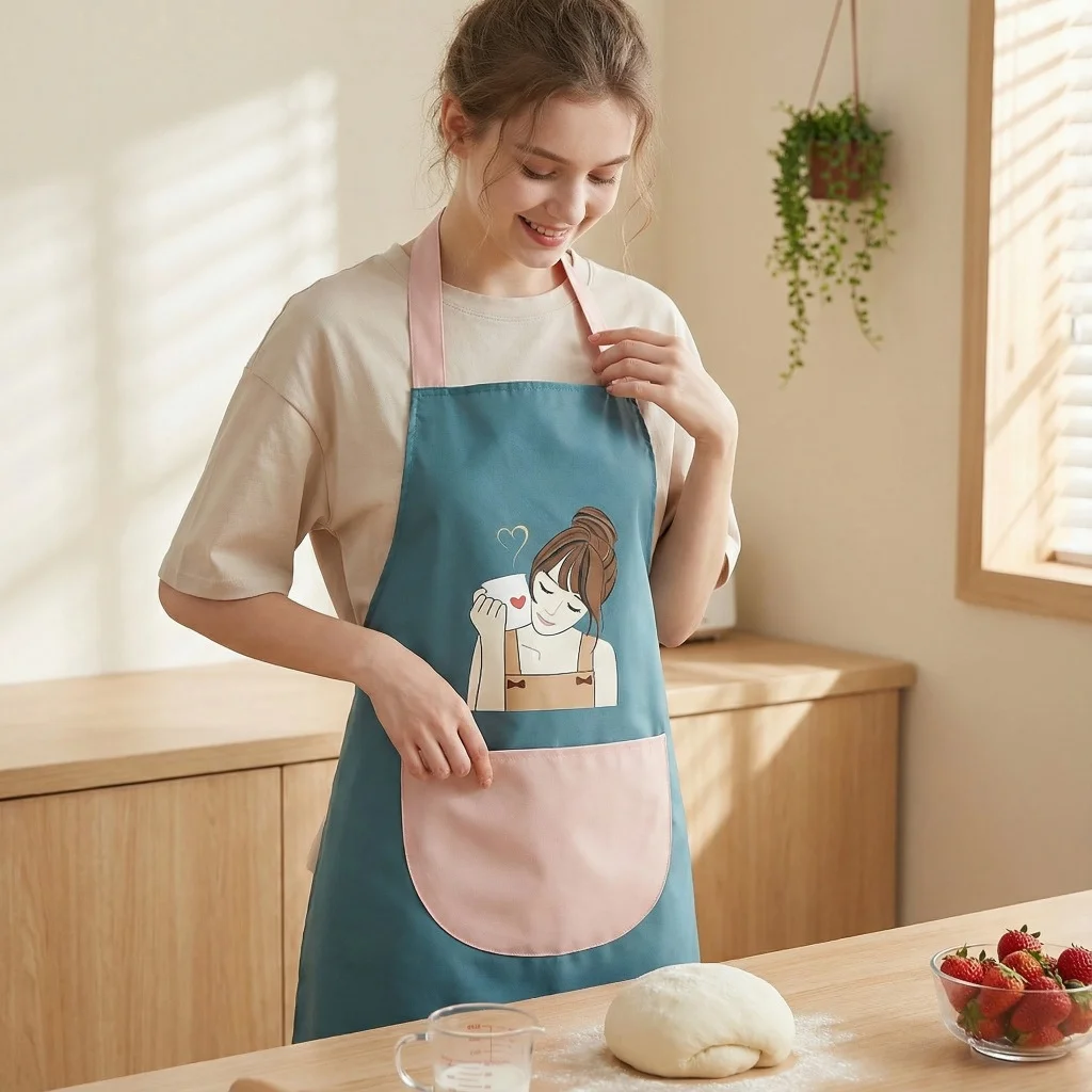 1 Piece Waterproof Oil-Resistant Canvas Kitchen Apron, Adjustable Strap For Home Cooking Baking Essential Kitchen Accessory
