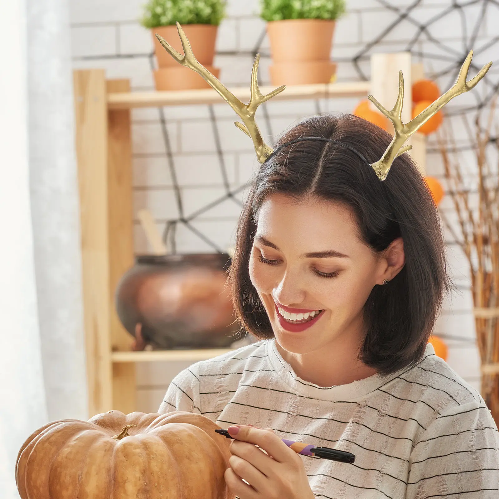 

Золотистая повязка на голову с искусственными оленьими рогами, удобная, для косплея, аксессуар для волос для вечеринок, головной убор для выступлений