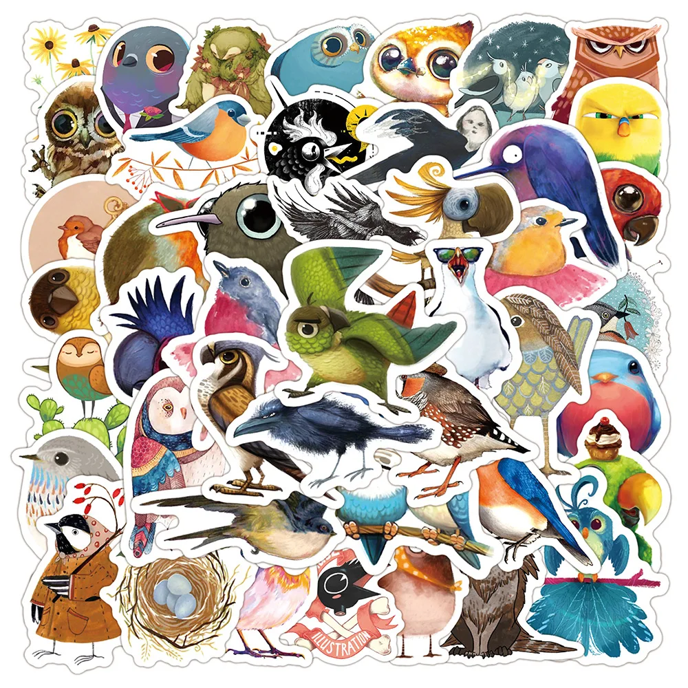 50pcs Fairy Tale Cartoon Animal Bird Owl Doodle Mobile Phone Water Cup Computer Hand Ledger Waterproof Stickers