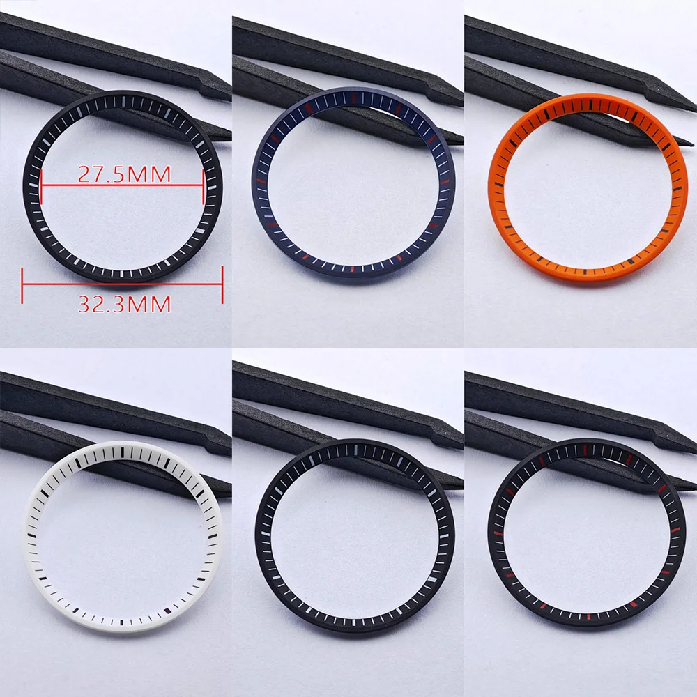 Size 32.3*27.5mm Watch Chapter Ring Fit SRPE Case Replace Hard plastic inner ring Black background and white stripe chapter ring