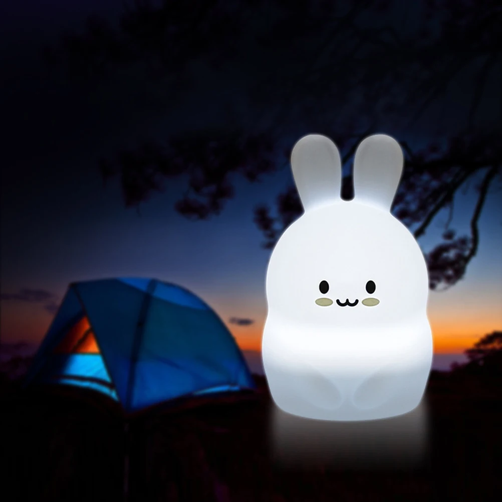 

Cute Rabbit Led Night 7-Color Changing Usb Rechargeable Silicone Lamp Portable Dimmable Bedside Cartoon Decorative Light For