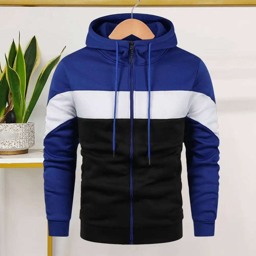 Men Sport Top Men's Colorblock Zipper Hoodie with Drawstring Elastic Cuff Sporty Daily Wear Jacket for Autumn Spring Long-sleeve