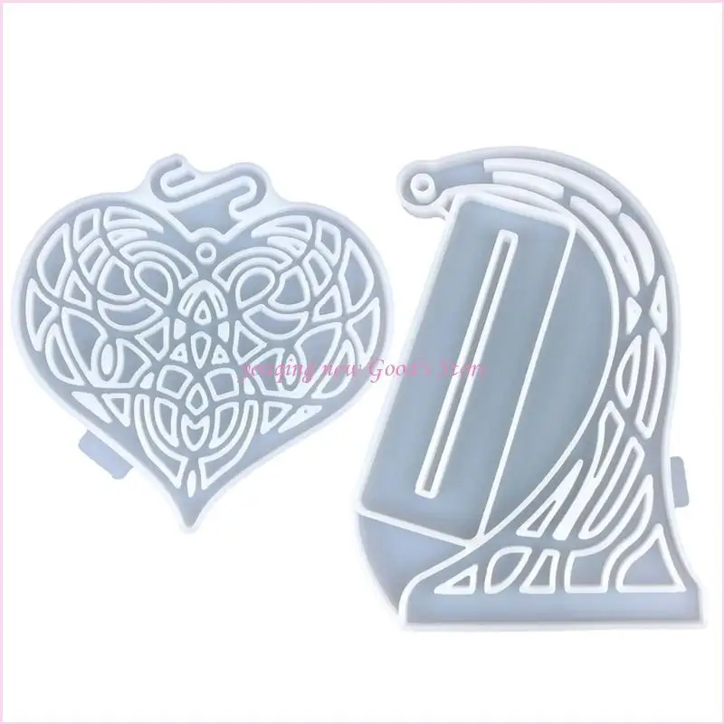 57QA قالب سيليكون على شكل قلب مجوف معلق من الراتنج قوالب صب للزينة مصنوعة يدويًا #3