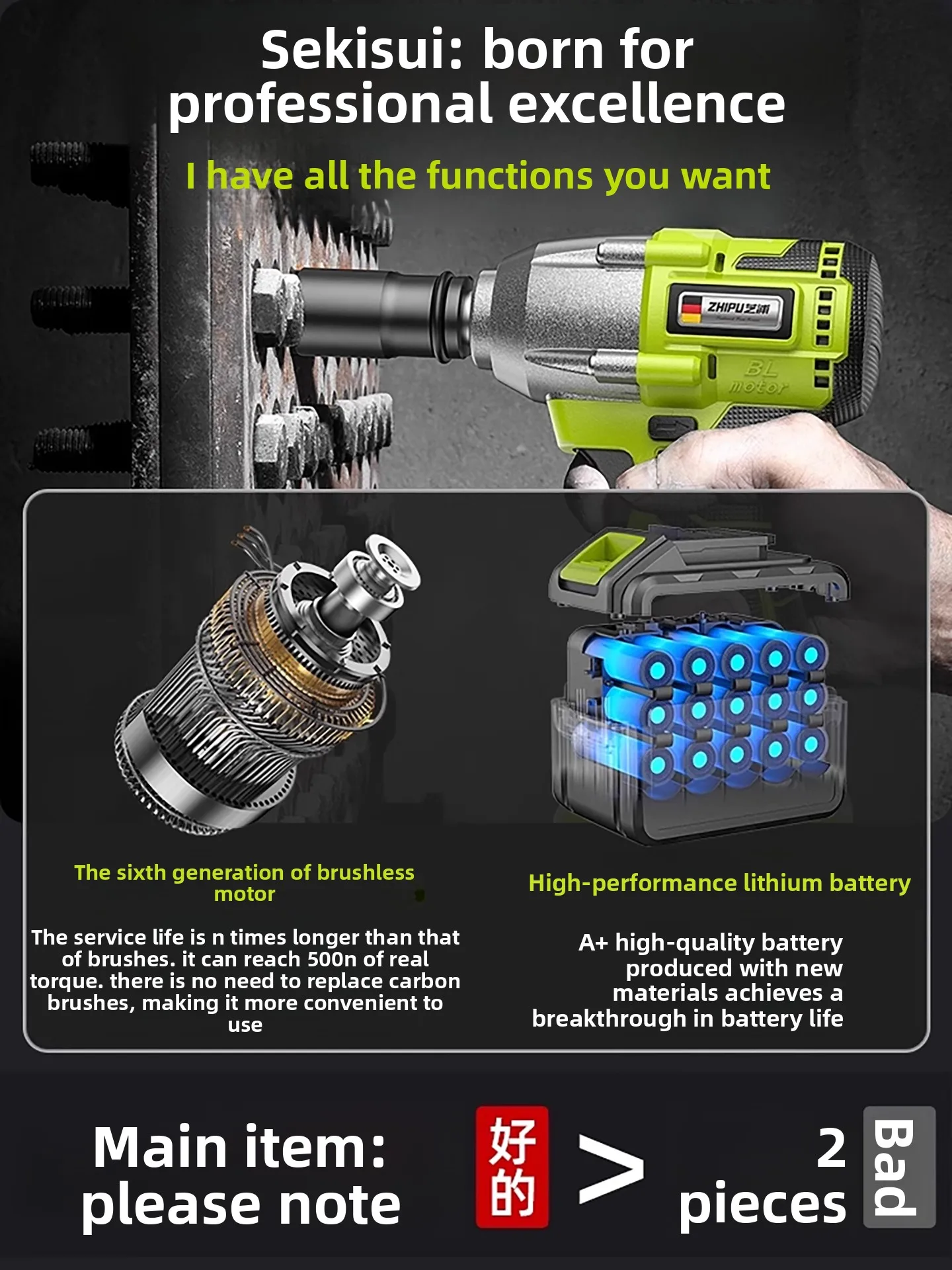 Electric wrench, high torque, brushless, multi-functional adapter, impact tool scaffolder's socket.