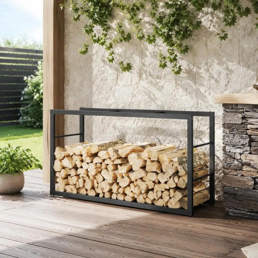 Kaminholzregal aus pulverbeschichtetem Stahl 110 x 30 x 61 cm. Stabiler Ständer zur Aufbewahrung von Brennholz. Flexibel aufstellbar für Wohnzimmer, Garage, Scheune und Hütten zur ordentlichen