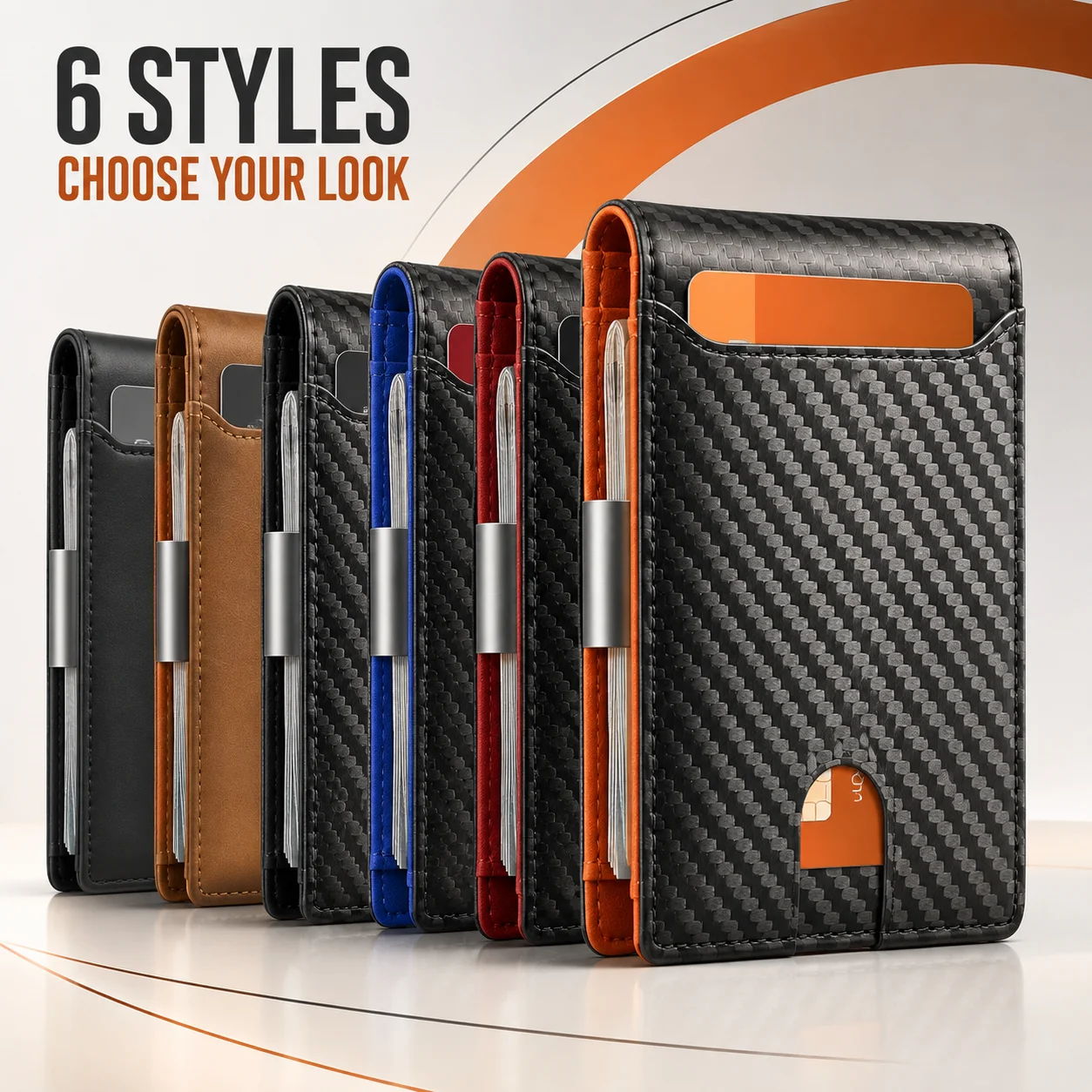 Carbon Fiber Texture Wallet for Men Slim RFID Blocking Bifold Card Holder with Money Clip Quick Access Front Pocket Daily Carry