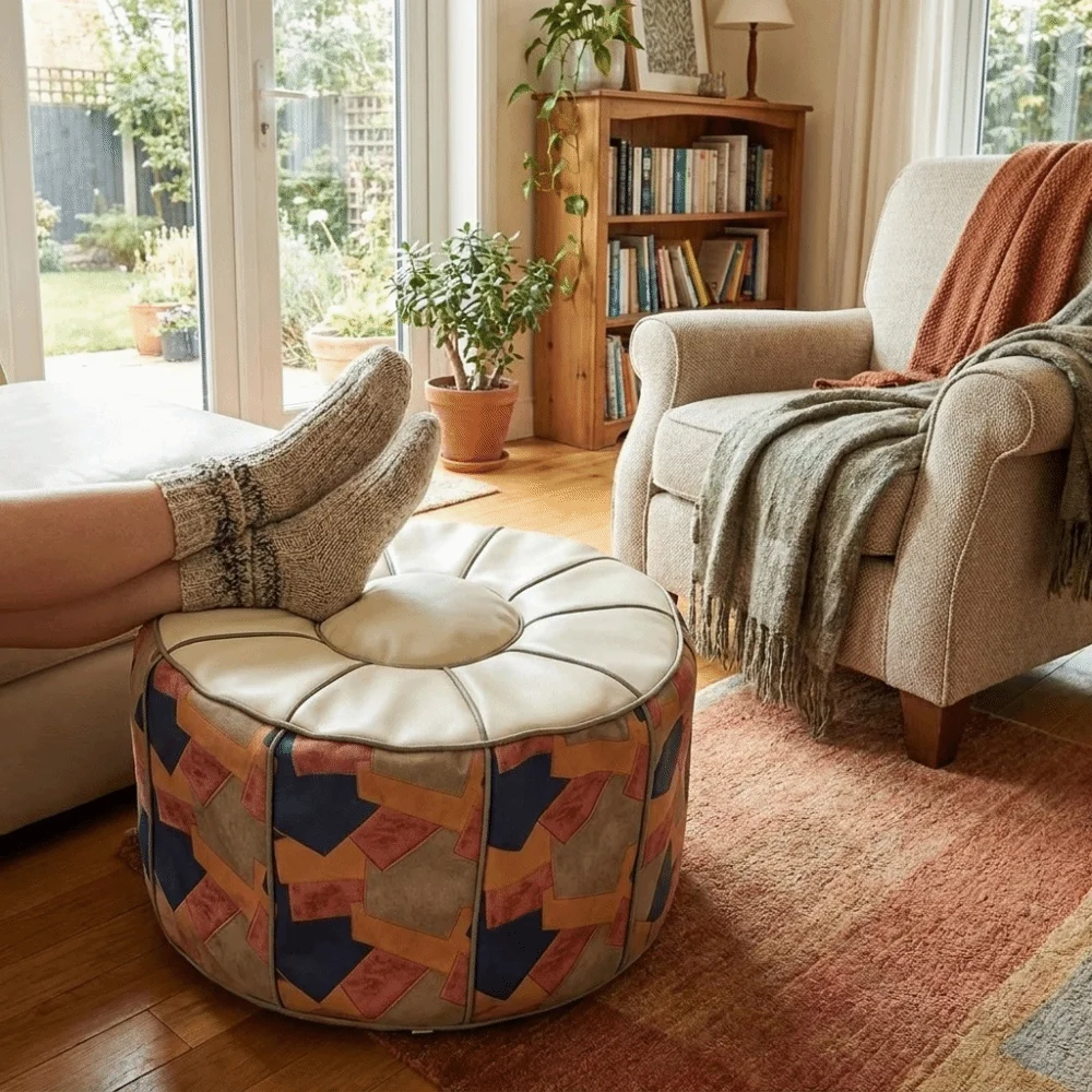 PU Leather Footstool Cover Round/Square Unfilled Sofa Stool Cover Large Capacity Waterproof Storage Bag Living Room