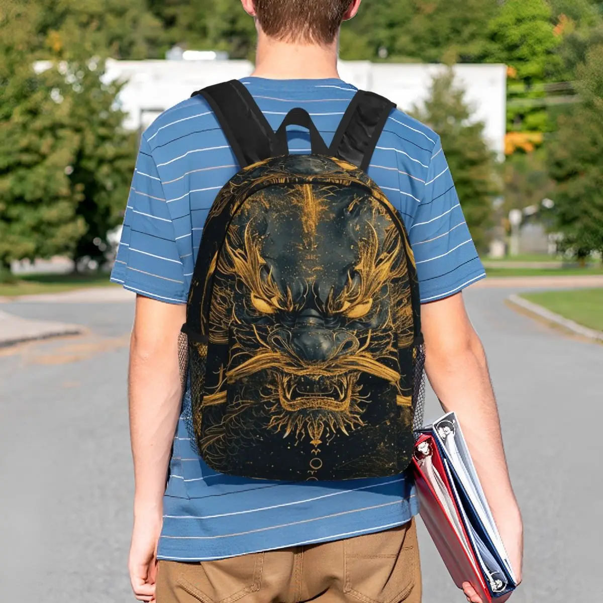 Chinese Black Dragon Totem Design Backpack Student BookBag Children School Bag Laptop Shoulder Bags for Men Women