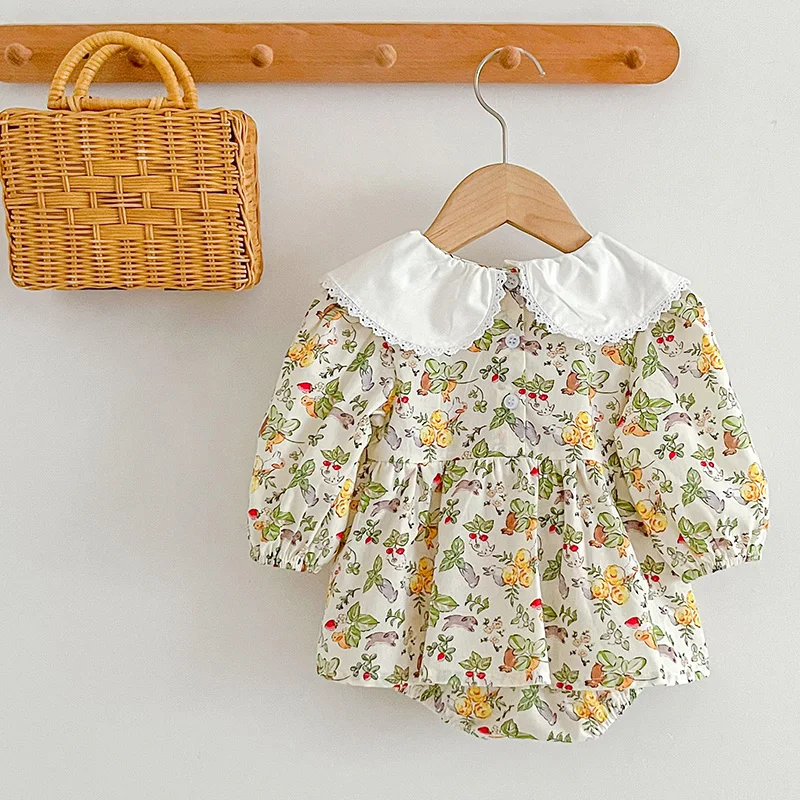 

Весенний комбинезон для девочек от 0 до 24 месяцев, детская одежда, костюм для скалолазания, хлопковый комбинезон с длинными рукавами и цветочным принтом для маленьких девочек, корейский стиль