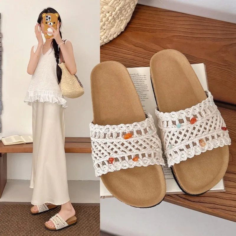 Large Size Slippers for Women in The Summer of 2026, Simple and Casual, Flower Hollowed Out Women's Slope Heel Slippers