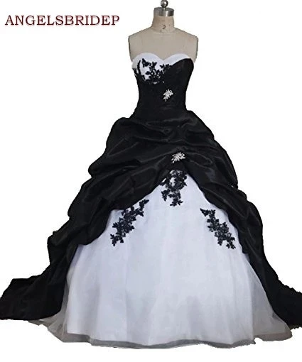 Real Image Black Red Ball Gown Wedding Dresses Robe De Mariee Applique Sweetheart Sweep Train Bride Dress Bridal Gown Customized