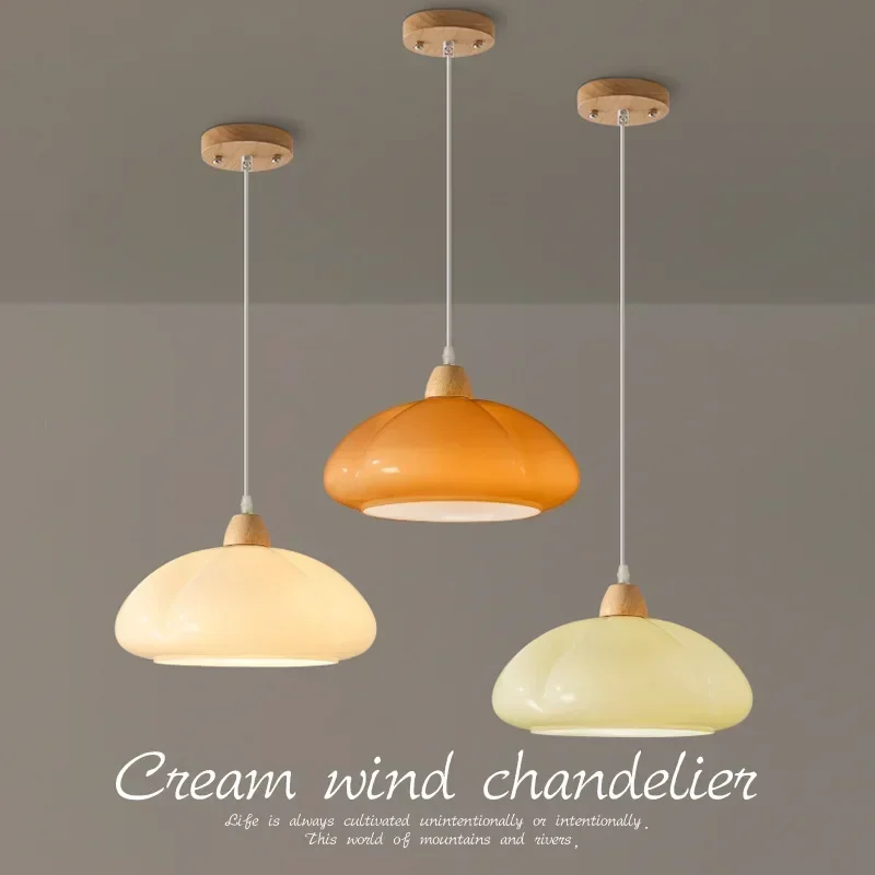 

Logwood Style Restaurant Pendant Lamp, Medieval Cream Style Pumpkin Lamp, Retro Bedroom Bedside Pendant Lamp