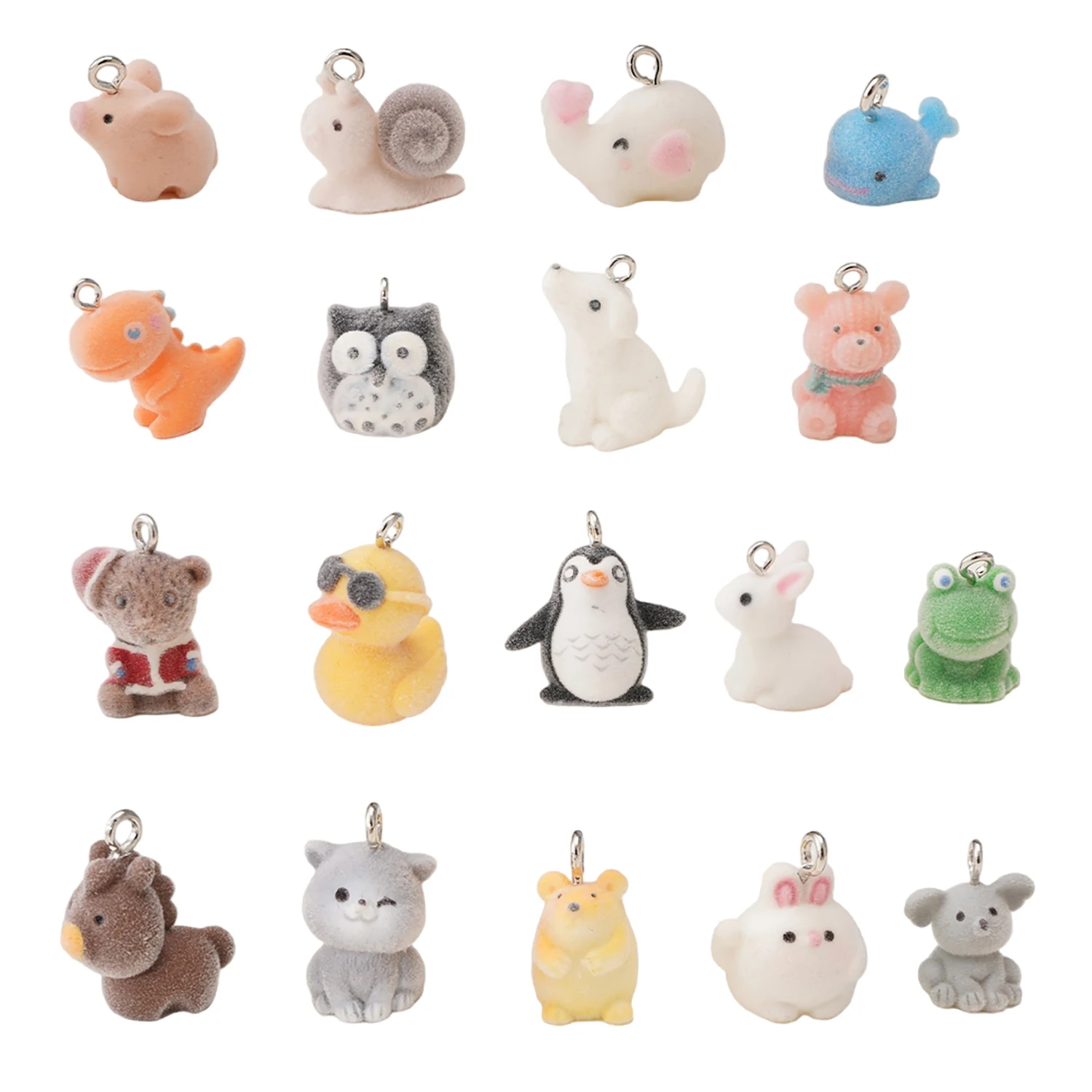3D Flocking Resin Animal Charms for DIY Jewelry