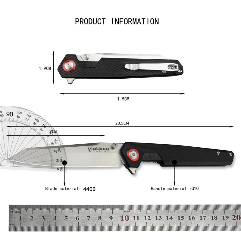 BOKER Red Pill Folding Knife, Rescue Survival Hunting G10 Handle Outdoor Camping Collection Tool Pocket Knife