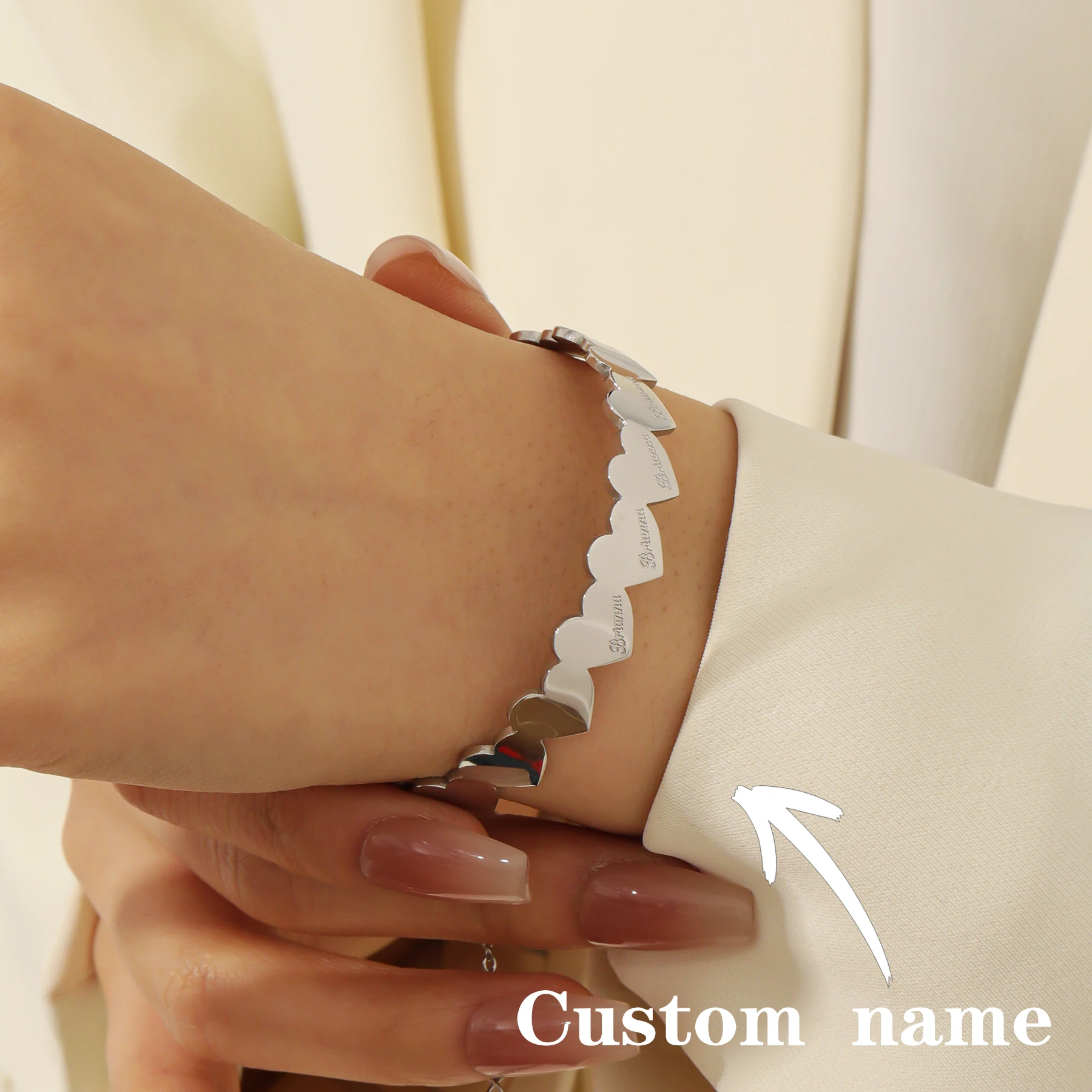 

Custom Name Bracelet Stainless Steel Silver Plated Open Cuff Hollow Out Art Font Personalized Jewelry Gift For Women Minimalist