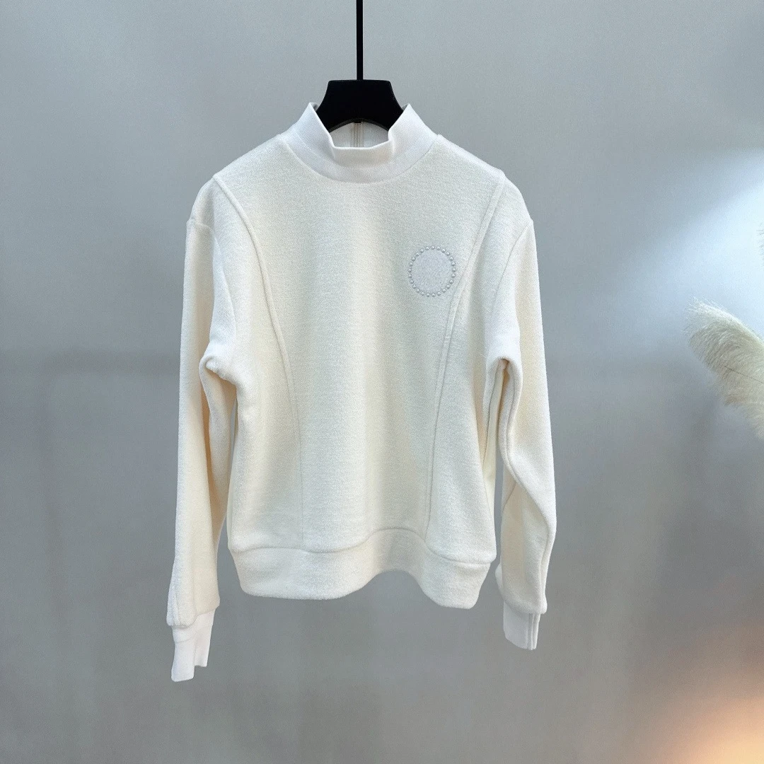 Women's Golf Knit Top 2026 New Korean Style Stand Collar Solid Color Long Sleeve Versatile Warm Windproof Stretch Sporty Casual