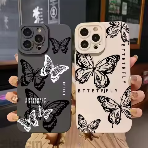 Black White Butterfly Pattern Case For Samsung Galaxy S25 S24 S23 S22 S21 Ultra Plus S20 FE A15 A35 A54 A55 Shockproof Cover