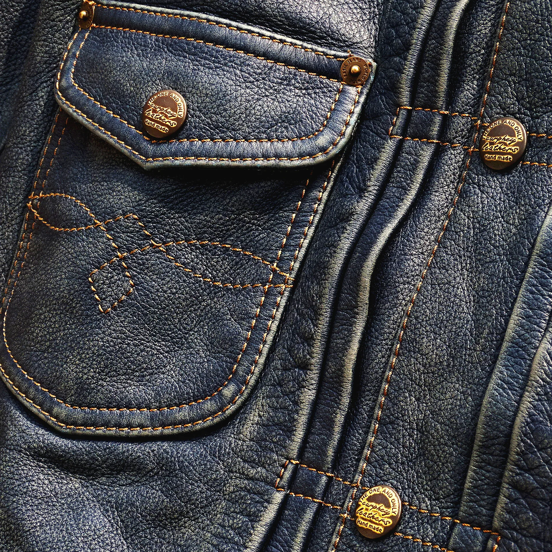 New process [washed stone mill to make old] soft waxy Bengal indigo tea core calfskin American bag flower denim