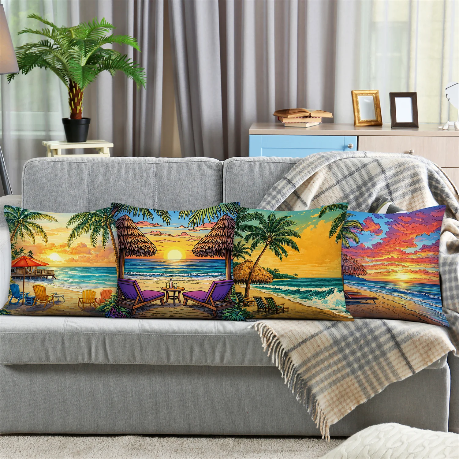 Tropical Beach Relaxation digital printing pillow cover Short plush Suitable living rooms bedrooms sofas throw cushion cover