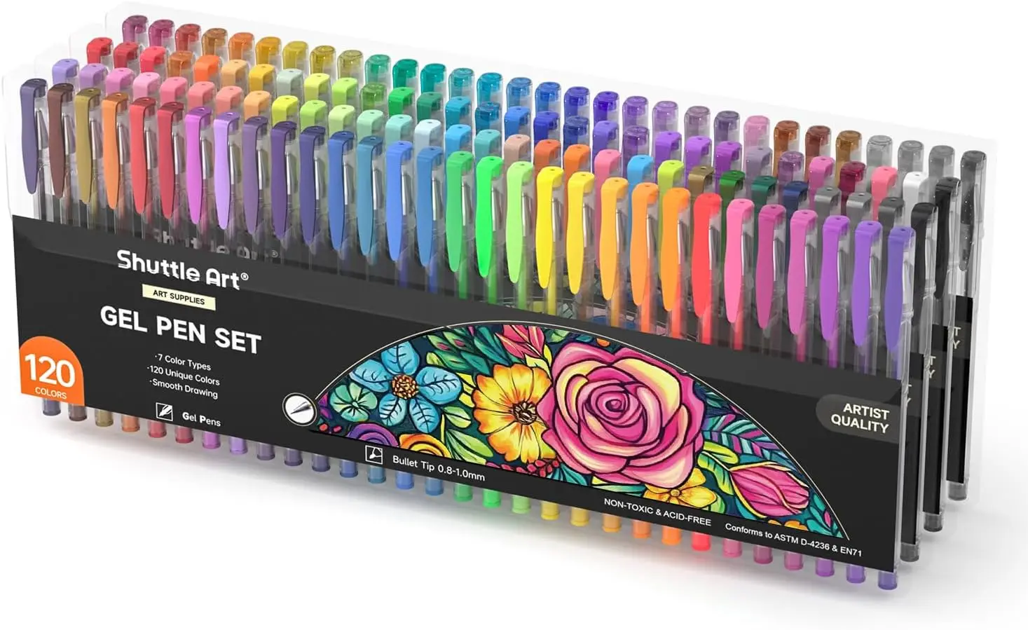 

120 Unique Colors Gel Pens Set for Adult Coloring Books, Art Markers with Glitter, Neon, Metallic, Pastel, Swirl, Standard Inks