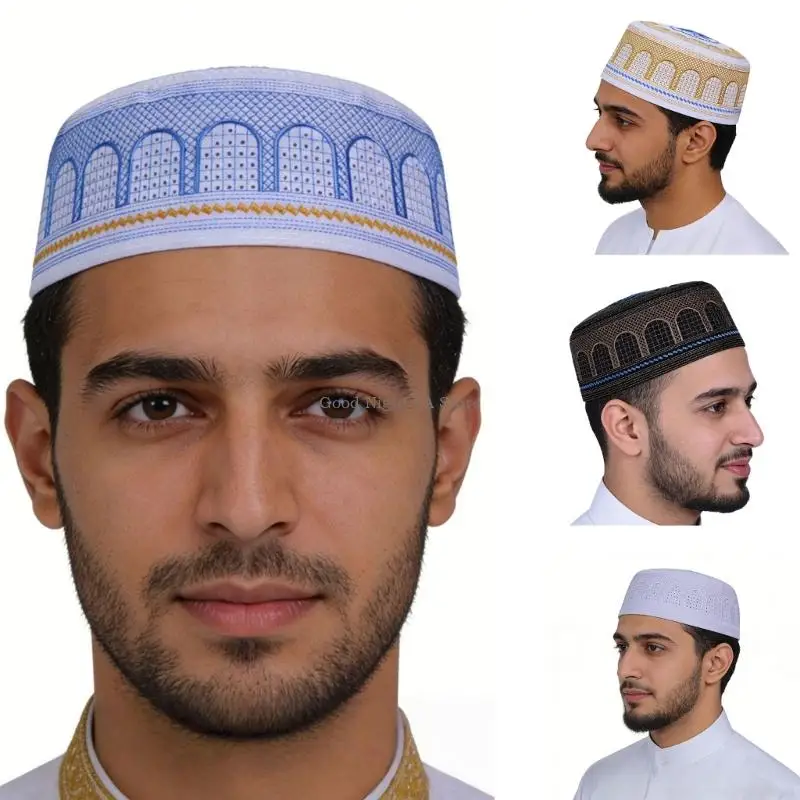  Stylish Embroidered Islamic Hat Practical Polyester Headwear Suitable For
