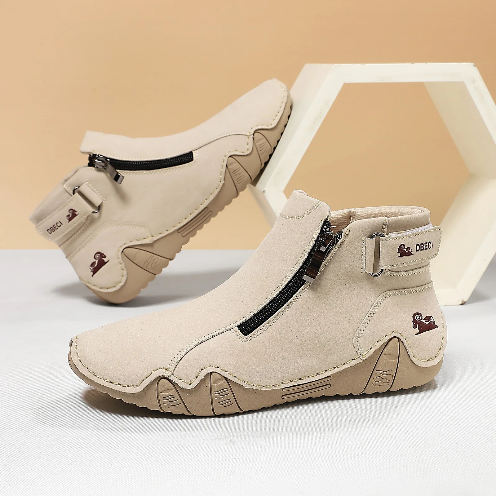 

Hand Sewn Flat Bot Women's oes Casual Faionable Autumn Winter Flats Comfortable Rubber Sole Anti-Slip o Absorption