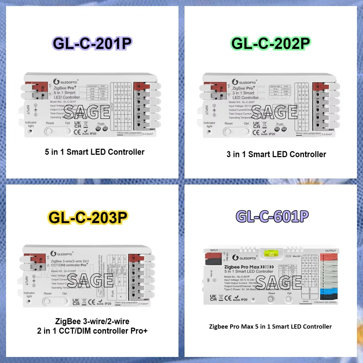 GL-C-201P/202P/203/601P 5 in 1 LED Controller GLEDOPTO RGB CCT RGBW RGBCCT Strip Light ZigBee3.0 Pro+ Smart APP Voice Control