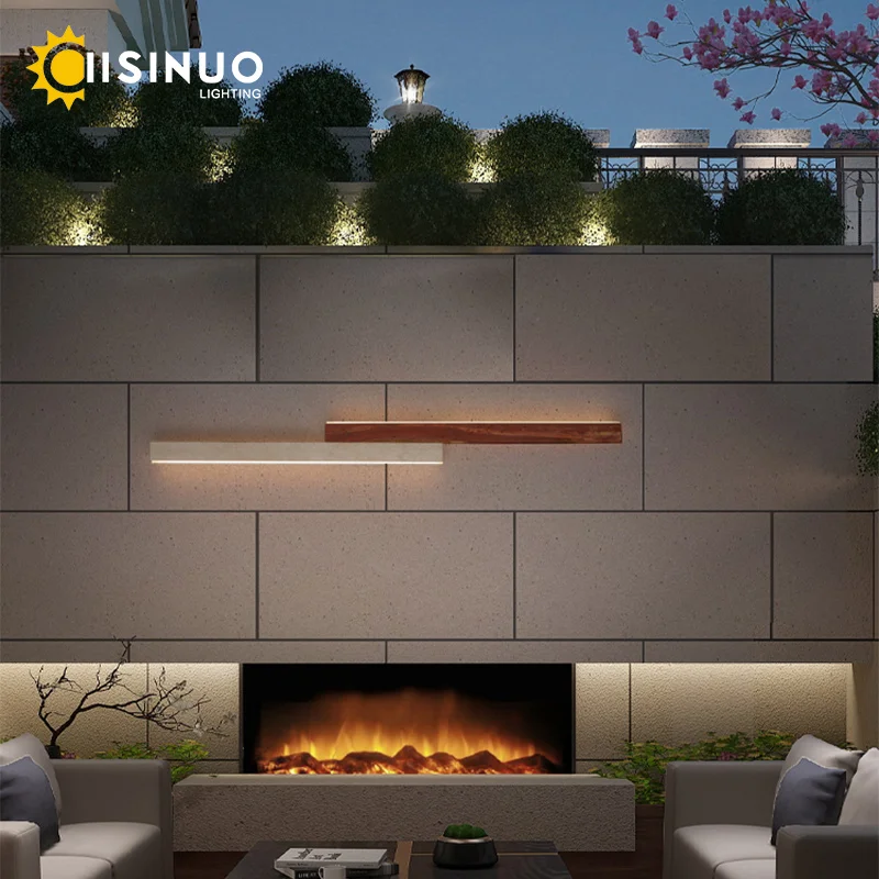 Wabi-sabi Natural Stone Outdoor Waterproof Wall Lamp Yellow Red Cave Stone Light LED Long Strip H60/90/120cm for Garden Courtyar