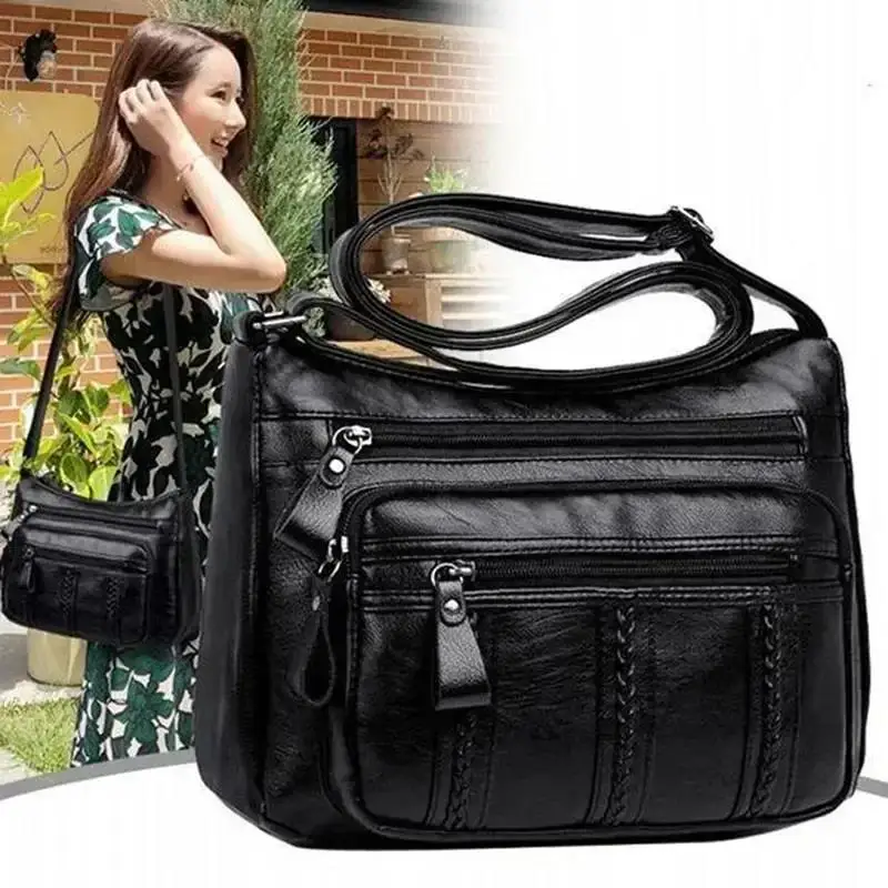 Soft PU Leather Shoulder High-quality Multi-pocket Bag Solid Color Ladies Crossbody