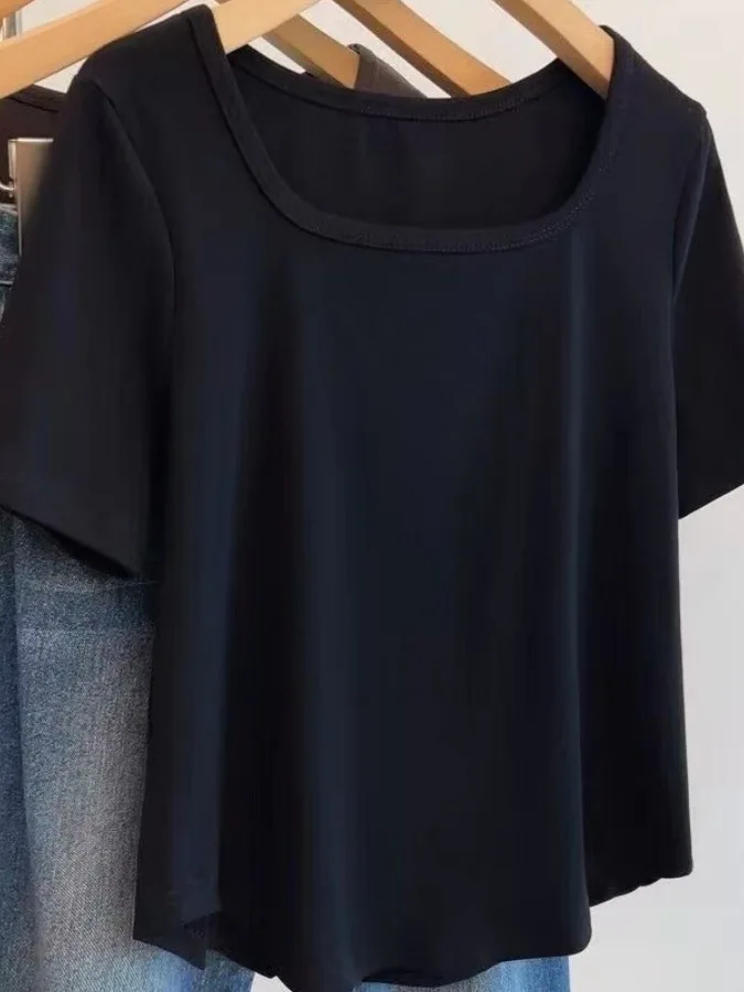 

plus Size Women's Short Sleeve T-Shirt Loose Fit Shoulder Summer Cotton Casual Top Large Size Fashion Comfortable round Neck