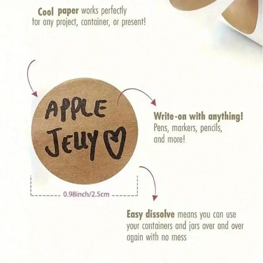 1/2 لفة من ملصقات ورق الكرافت - ملصقات دائرية متينة للتغليف بنفسك ملصقات لاصقة مقاومة للماء للتجزئة والحرفيين