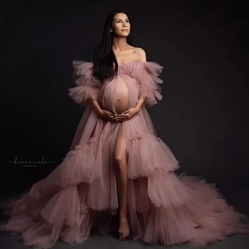 2024 NEW Puffy Mother Tulle  Dresses Maternity Photoshoot Dress for Pregnancy Photography baby shower