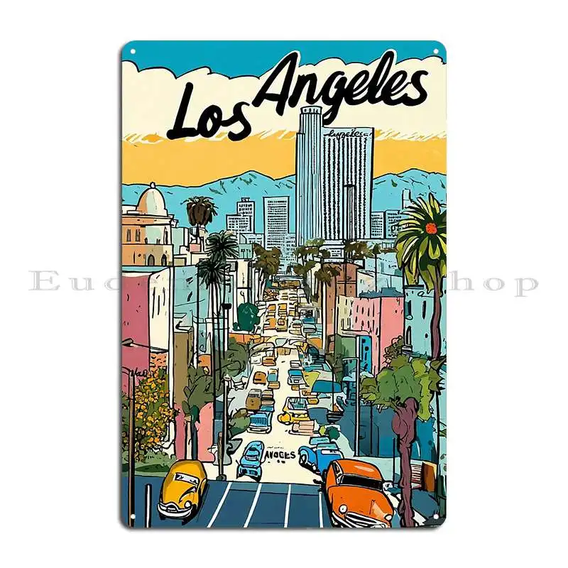 Cartoon Los Angeles With The Inscription Los Angeles Metal Signs Wall Mural Pub Living Room Personalized Kitchen Tin Sign Poster image 2