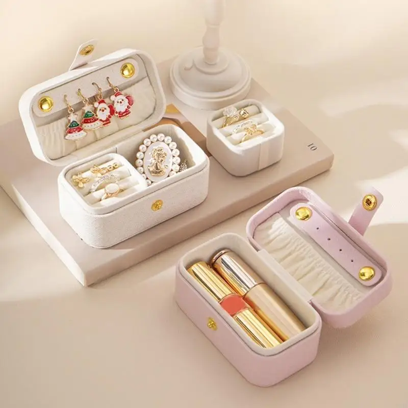 Mini Simple and Exquisite Leather Jewelry Box, Home Travel Portable Small Ring Necklace Earring Jewelry Storage Box