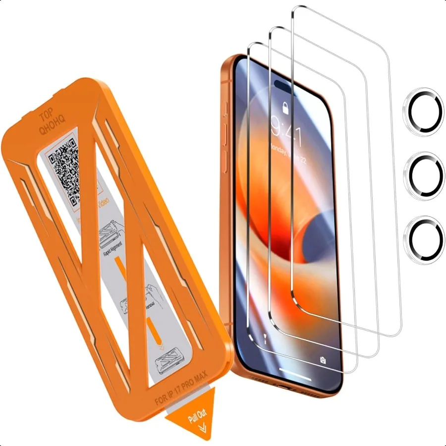 

[1Second AutoInstall] 3 Pack Screen Protector for iPhone 17 Pro Max + 1 Set Camera Lens Protector 9H+ Shatterproof Tempered Gla