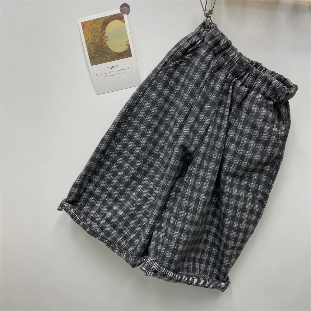 2024 Autumn New Boys\' woolen plaid straight Trousers Girls\' pants Children\'s Clothing soft loose casual pants