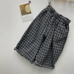 2024 Autumn New Boys' woolen plaid straight Trousers Girls' pants Children's Clothing soft loose casual pants