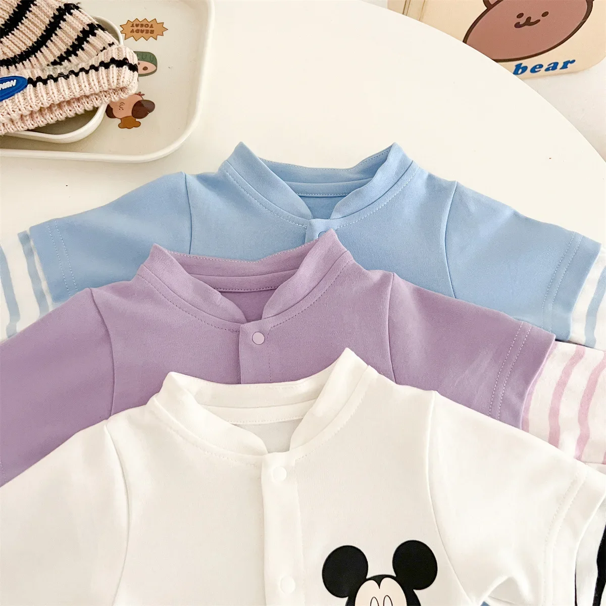 Genuine Authorization! Disney Fall 2024 New Mickey Cartoon Front Open Romper Soft Cotton Baby Clothes Rompers Bodysuits for Baby