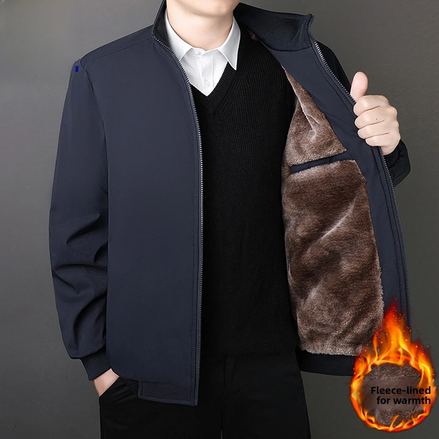 

Paul Men's Autumn Winter Thiened Fce Lined Stand Collar Jaet Busin Casual Warmth Adstrative Outerwear Dad Clothes